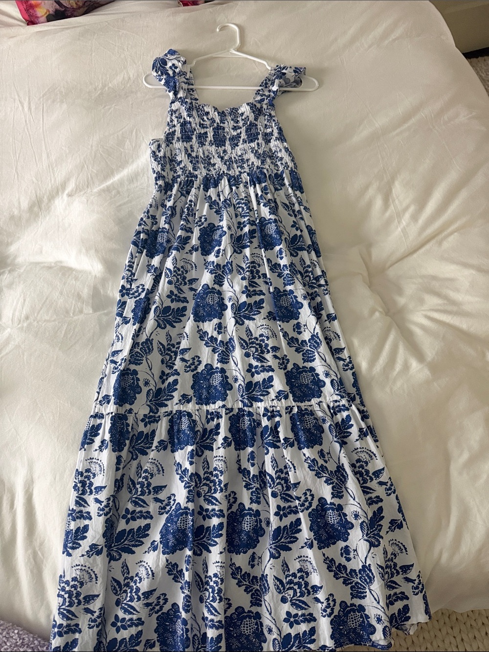 Blue Floral Smocked Maxi Dress